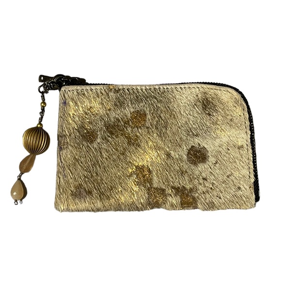 Mini Wallet Wristlet Gold Metallic Leather with Calf Hair by Evoke… - Picture 1 of 4
